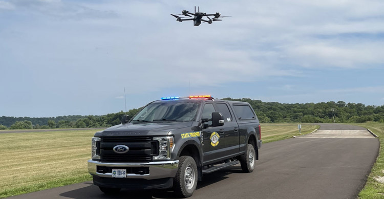 Drone hovering MSHP vehicle