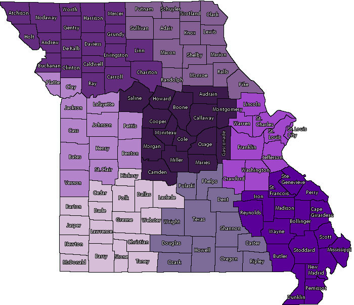 Missouri map with counties
